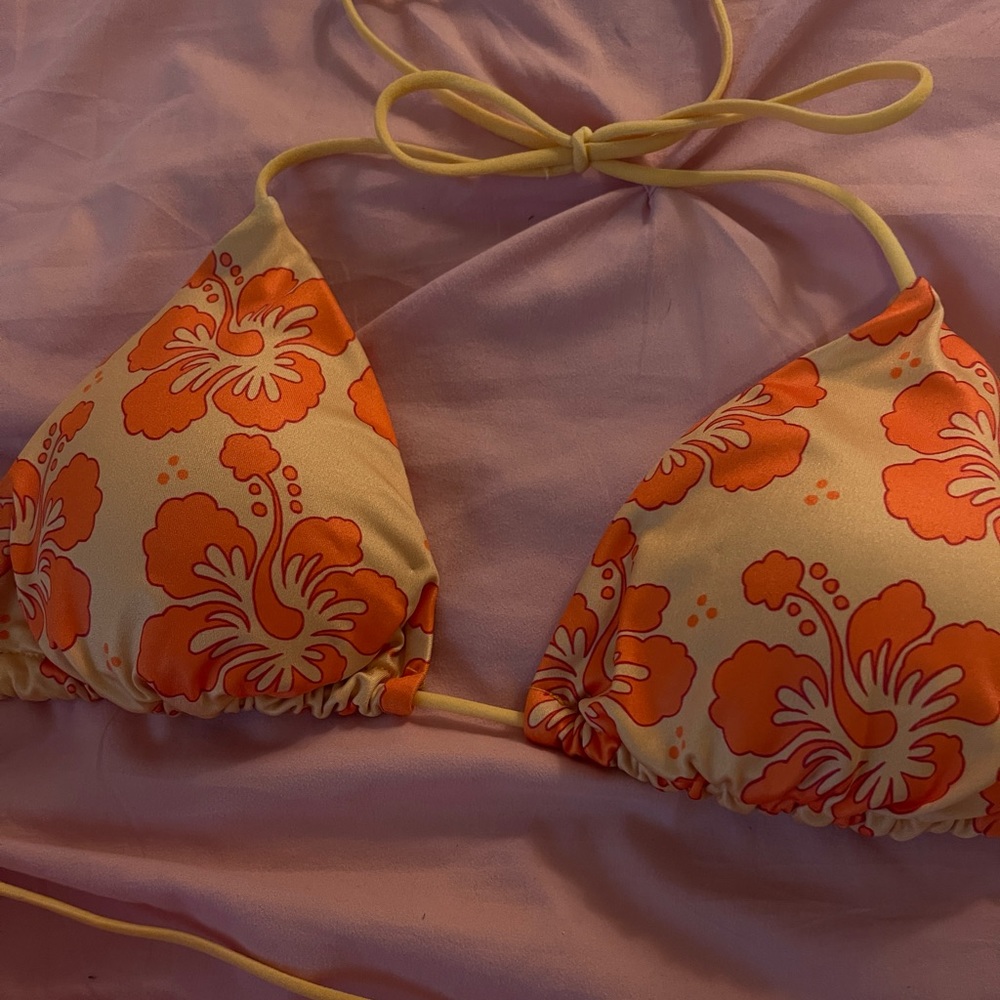 Yellow and Orange Hibiscus bikini top